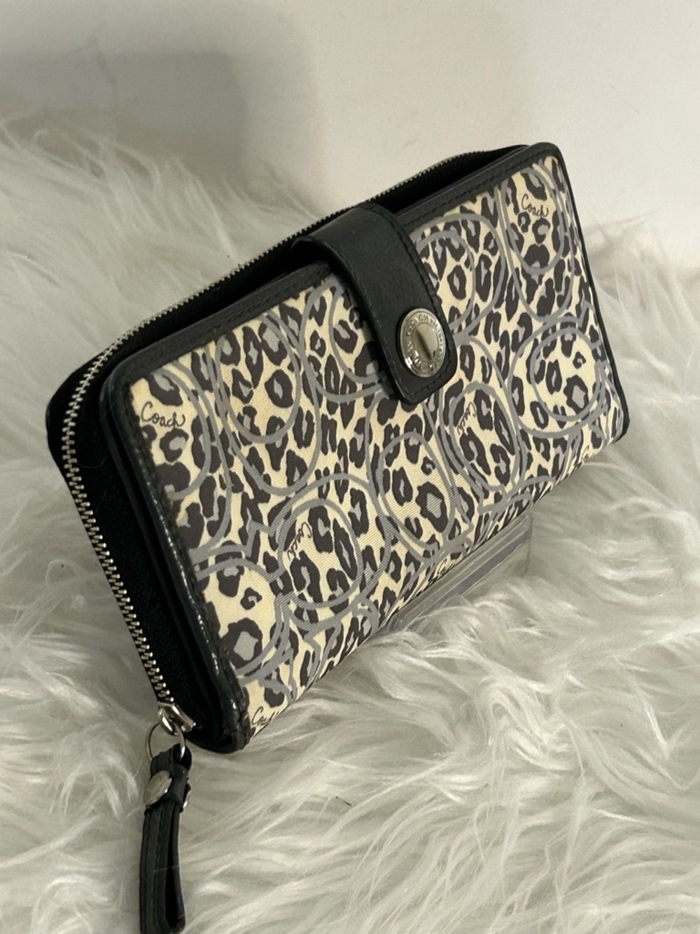 Coach Brown Black Leopard Signature Wallet Zip Around Clutch - Picture 5 of 11